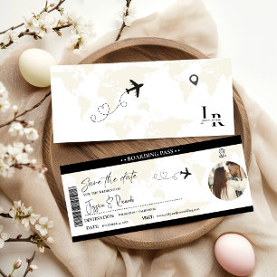 Reserva La Fecha Boleto de embarque elegante moderno para boda