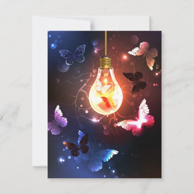 Reserva La Fecha Bombilla brillante con mariposas nocturnas (Anverso)