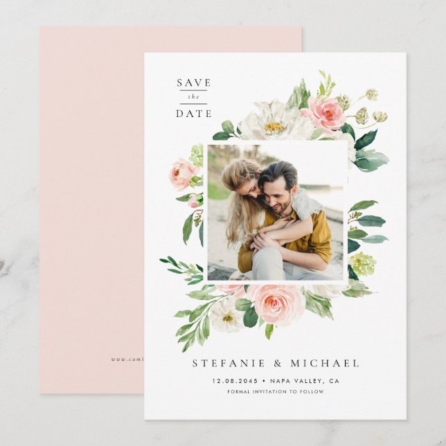 Reserva La Fecha Bonito acuarela Flowers Foto (Anverso / Reverso)