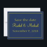 Reserva La Fecha Bonito azul y oro salven la fecha<br><div class="desc">Guarde la fecha de su boda con estas encantadoras invitaciones. Con un fondo azul con una fuente dorada,  personalizar tuyo hoy!</div>