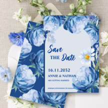 Bonito de moda Flores Azules Boda Salven la fecha