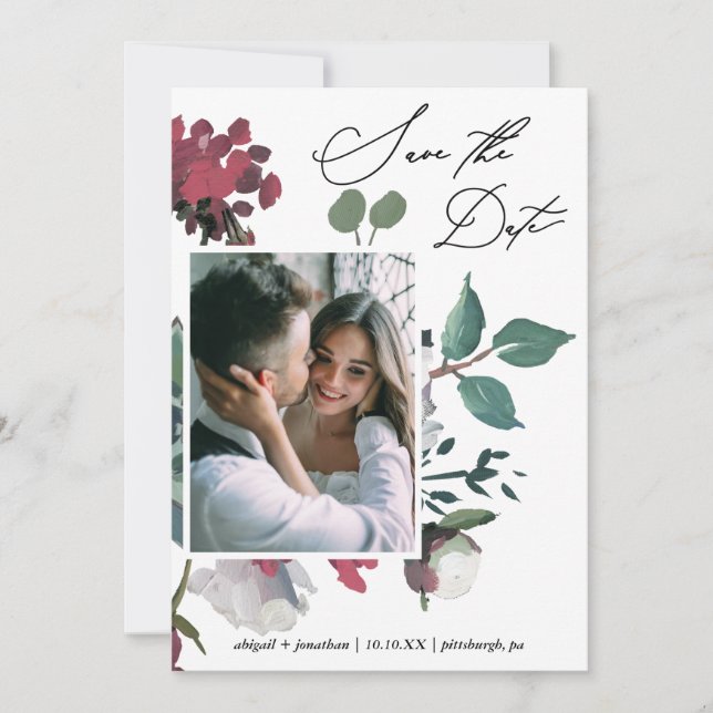 Reserva La Fecha Bonito Floral acuarela Bouquet Photo (Anverso)