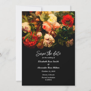 Reserva La Fecha Bonito oscuro boda de flores florales rojas rosada