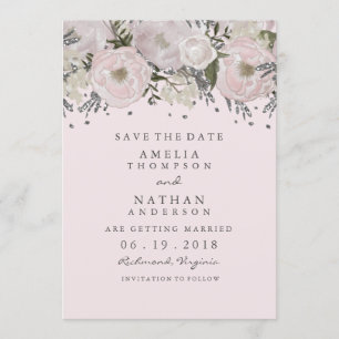 Reserva La Fecha Bonito Rubor Pink Silver Floral Save The Date