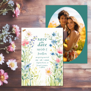 Reserva La Fecha Bonito Watercolor Flores silvestres Boda fotográfi