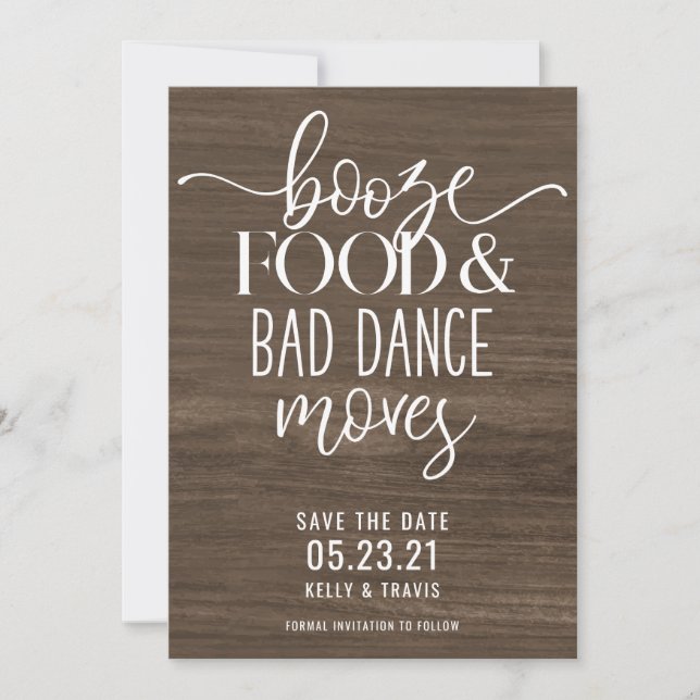 Reserva La Fecha Booze Food and Bad Dance Moves Boda Salven al Da (Anverso)