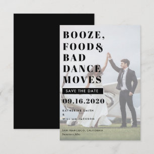 Reserva La Fecha Booze Food & Bad Dance Moves Save the Date Card