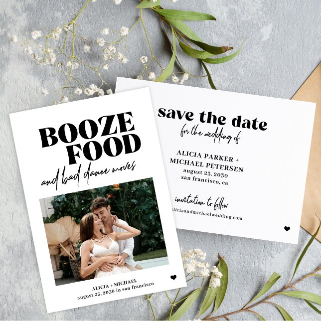 Reserva La Fecha Booze food bad dance mueve boda casual (Subido por el creador)