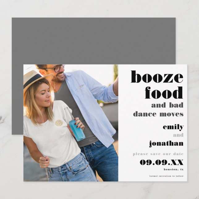 Reserva La Fecha Booze Food Bad Dance Mueve Foto Guardar la fecha (Anverso / Reverso)