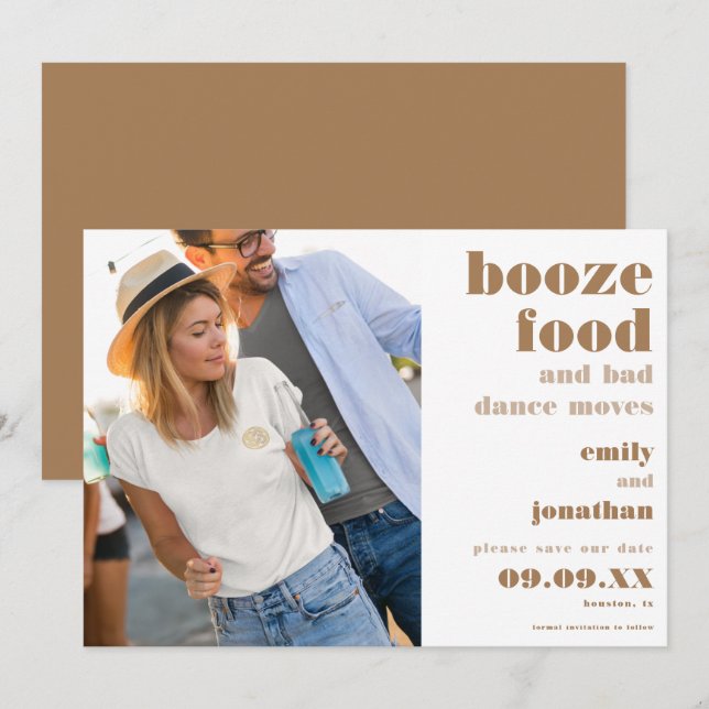 Reserva La Fecha Booze Food Bad Dance se muda Photo Gold (Anverso / Reverso)