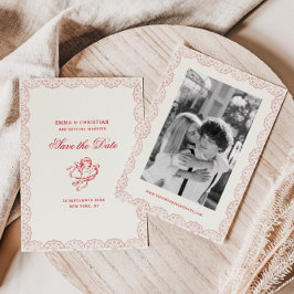 Reserva La Fecha Bordado de encaje sonrosado Foto de boda vintage c