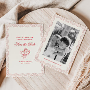 Reserva La Fecha Bordado de encaje sonrosado Foto de boda vintage c