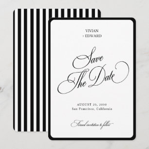 Reserva La Fecha Bordado de rayas elegante boda en negro y blanco