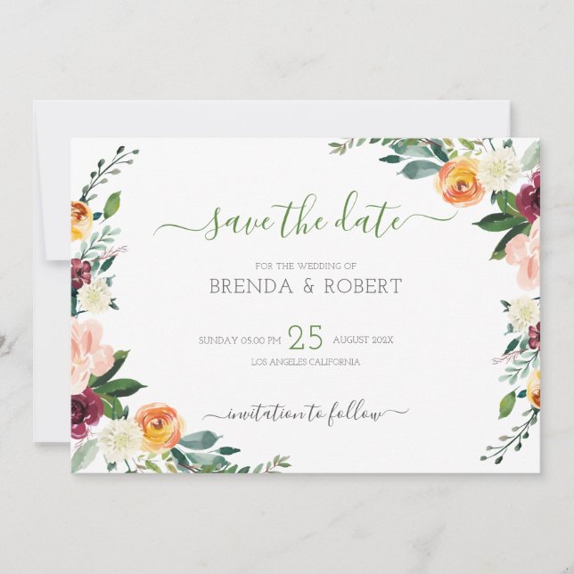 Reserva La Fecha Borde de flores coloridas (Anverso)