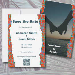 Reserva La Fecha Borde de tipografía de amor azul rojo