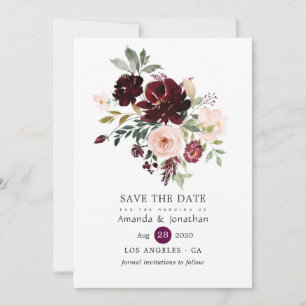 Reserva La Fecha Borgoña Berry y Boda floral Rubor