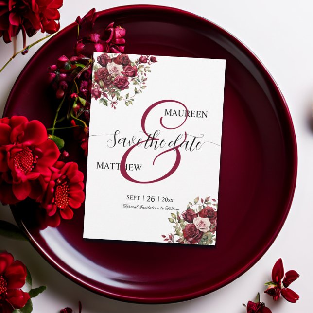 Reserva La Fecha Borgoña Floral Moderno Boda de escritura (Subido por el creador)