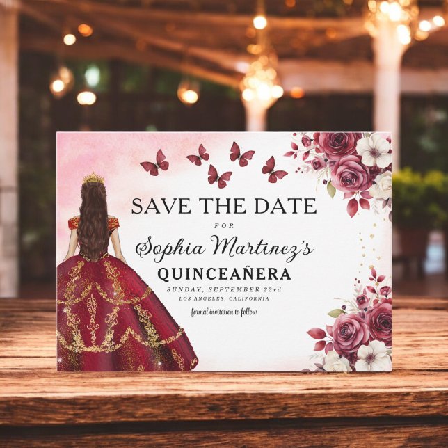 Reserva La Fecha Borgoña floral salva la fecha cumpleaños Quinceane (Subido por el creador)