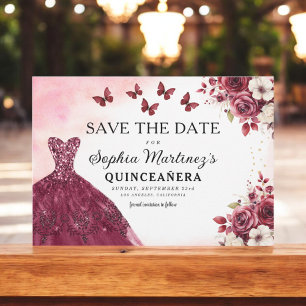 Reserva La Fecha Borgoña floral salva la fecha cumpleaños Quinceane