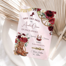 Borgoña Red Floral Wild West Charro Quinceañera