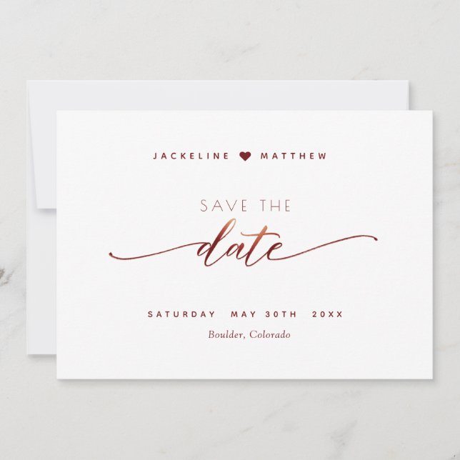 Reserva La Fecha Borgoña Script Simple Stamp Wedding Save the Date (Anverso)