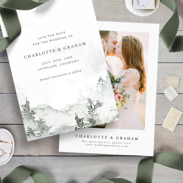 Reserva La Fecha Bosque acuarela (Simple Minimalist Photo Watercolor Forest Save The Date
)