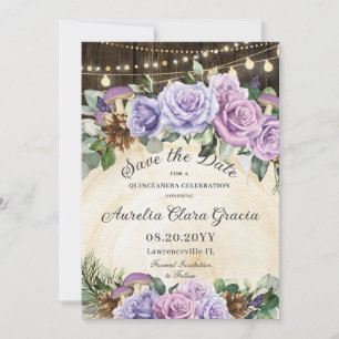 Reserva La Fecha Bosque de Quinceañera Rustic Purple Floral Encanta