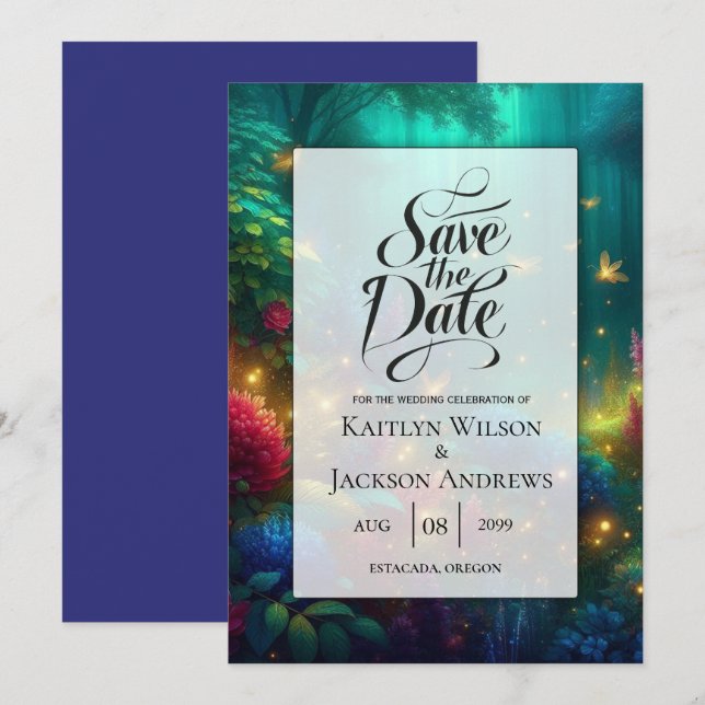 Reserva La Fecha Bosque encantado del Boda de joyas radiantes (Anverso / Reverso)