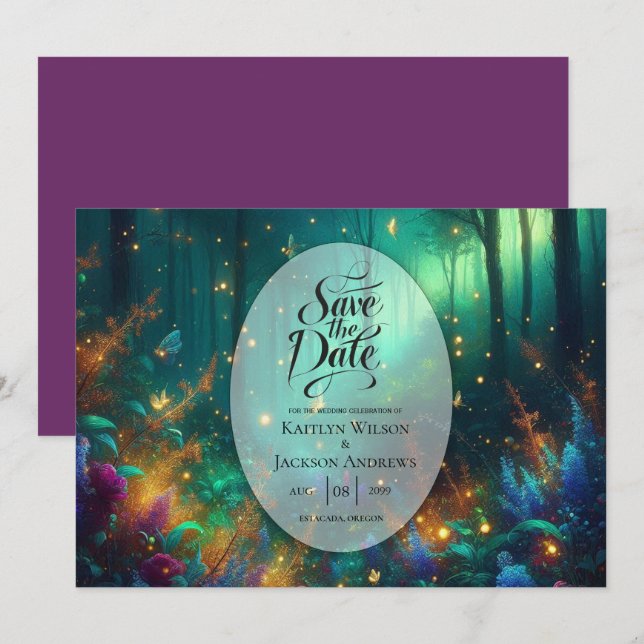 Reserva La Fecha Bosque encantado del Boda de joyas radiantes (Anverso / Reverso)