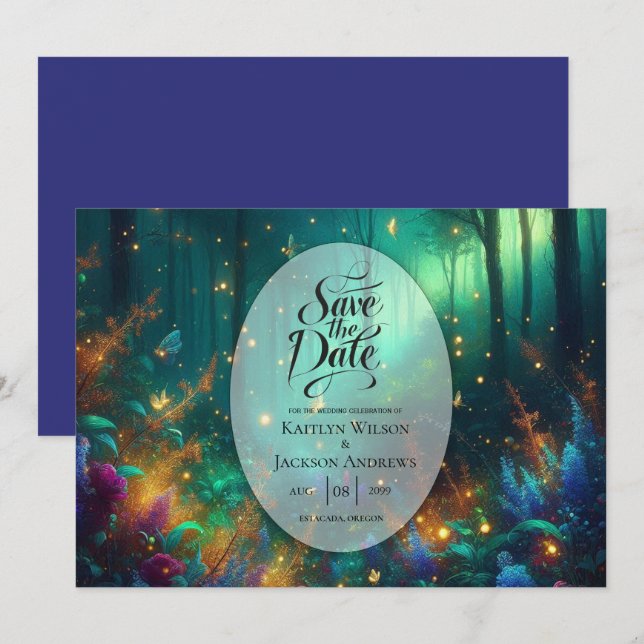 Reserva La Fecha Bosque encantado del Boda de joyas radiantes (Anverso / Reverso)