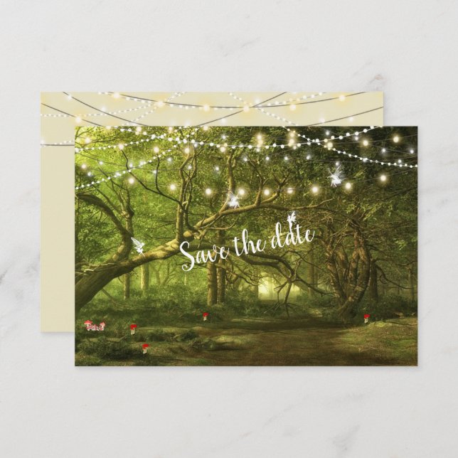 Reserva La Fecha Bosque encantado, hadas, Boda de las luces de cade (Anverso / Reverso)