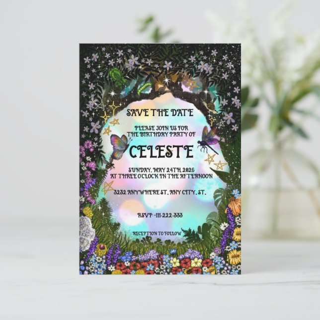 Reserva La Fecha Bosque Mágico de Fantasía de Hadas (Anverso de pie)