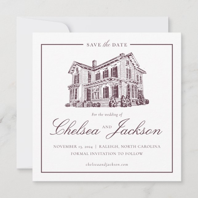 Reserva La Fecha Bosquejo de la Casa Merrimon-Wynne Guardar la Fech (Anverso)