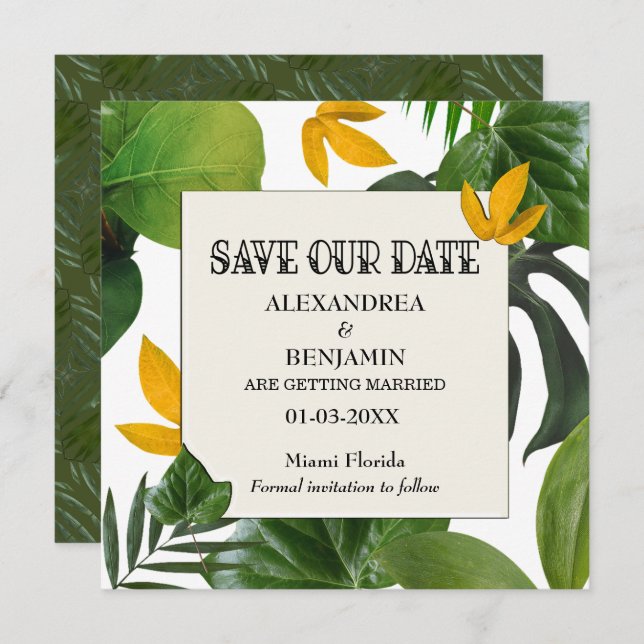 Reserva La Fecha Botánica Save The Date Tropical Palms (Anverso / Reverso)