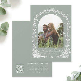 Reserva La Fecha Botanical Arch Garden Sage Green Wedding Photo