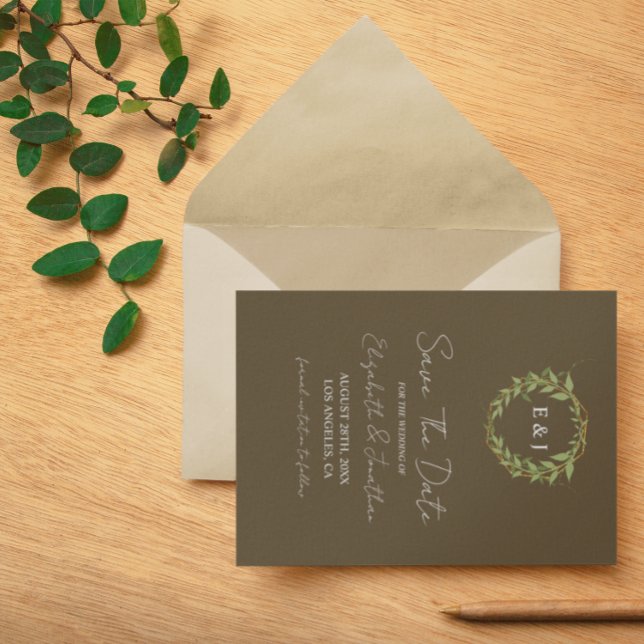 Reserva La Fecha Botanical Wreath Earth Tone Wedding (Subido por el creador)