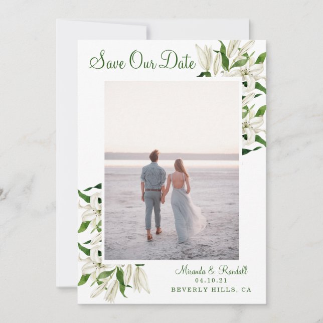 Reserva La Fecha Botánico moderno | Foto enmarcada de White Lily (Anverso)