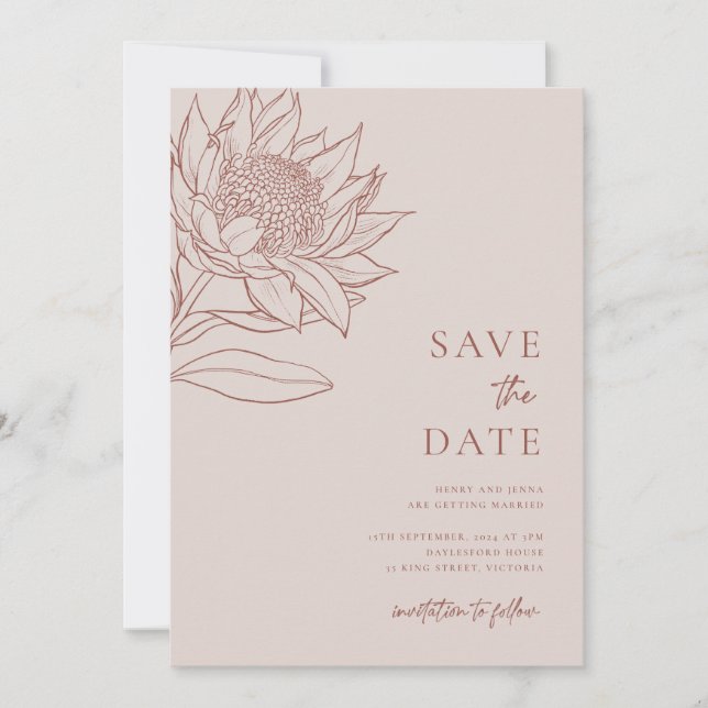 Reserva La Fecha Botánicos nativos australianos Waratah Protea (Anverso)