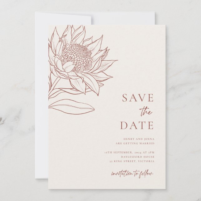 Reserva La Fecha Botánicos nativos australianos Waratah Protea (Anverso)