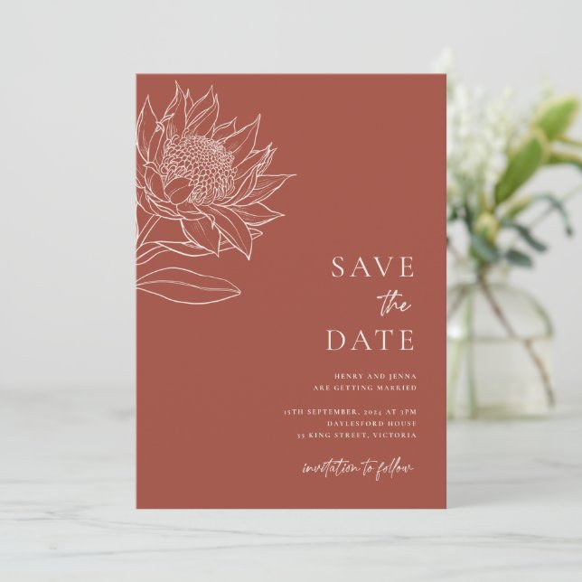 Reserva La Fecha Botánicos nativos australianos Waratah Protea (Anverso de pie)