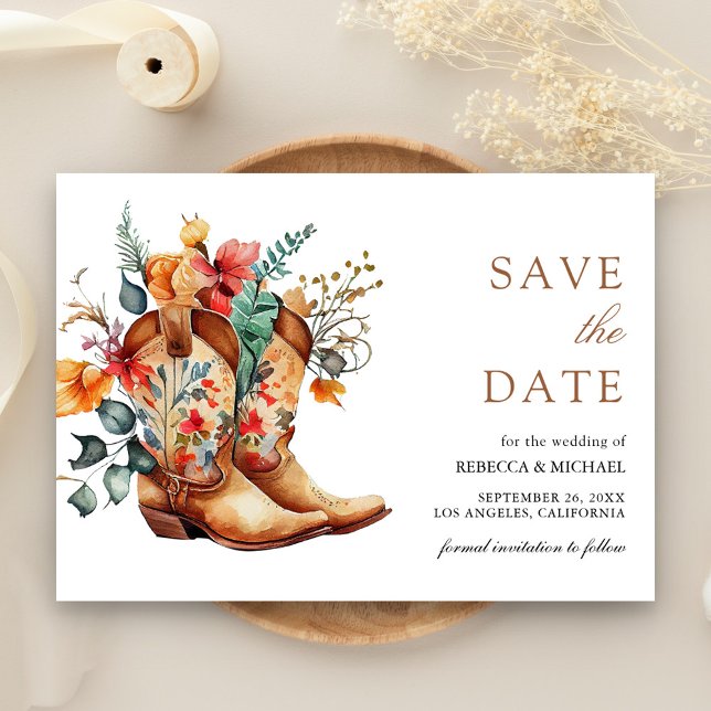 Reserva La Fecha Botas Florales de Vaquera Occidental para Boda (Subido por el creador)