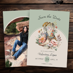 Reserva La Fecha Botas Rústicas Boho Western Floral Foto