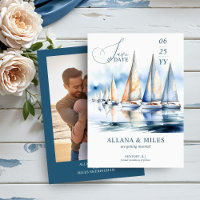 Botes de vela al aguarela y boda costera con foto