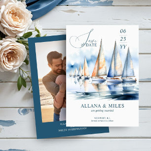 Reserva La Fecha Botes de vela al aguarela y boda costera con foto