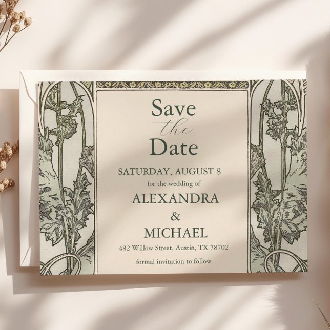 Reserva La Fecha Bougainvillea Art Nouveau Mucha Boda (Subido por el creador)