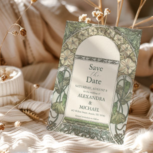 Reserva La Fecha Bougainvillea Verde Art Nouveau Mucha Boda