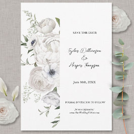 Reserva La Fecha Bouquet floral elegante blanco y negro moderno