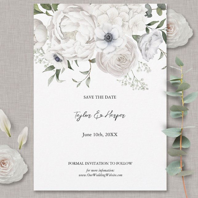 Reserva La Fecha Bouquet floral elegante blanco y negro moderno (Subido por el creador)