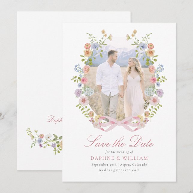 Reserva La Fecha Bows and Wildflowers Photo (Anverso / Reverso)