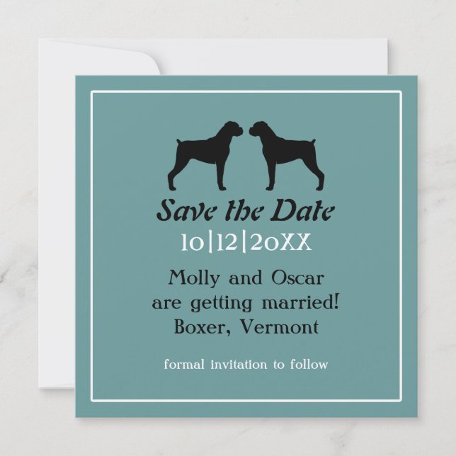 Reserva La Fecha Boxer Dog Silhouettes Wedding Save the Date (Anverso)